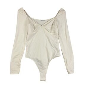 Reformation Bodysuit Long Sleeve‎ Sweetheart Neckline Fitted White Size S